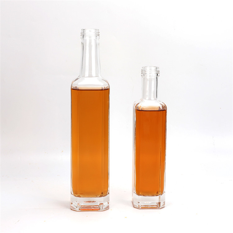 250ml 500ml 750ml Square Bottle Transparent Edible Olive Oil Glass Bottle With Metal Screw Cap