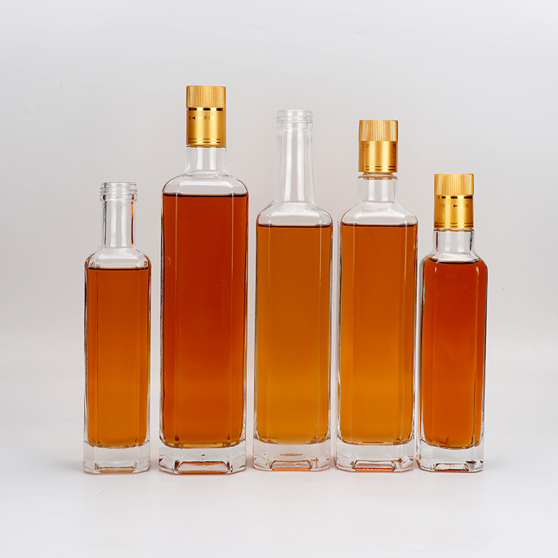 250ml 500ml 750ml Square Bottle Transparent Edible Olive Oil Glass Bottle With Metal Screw Cap
