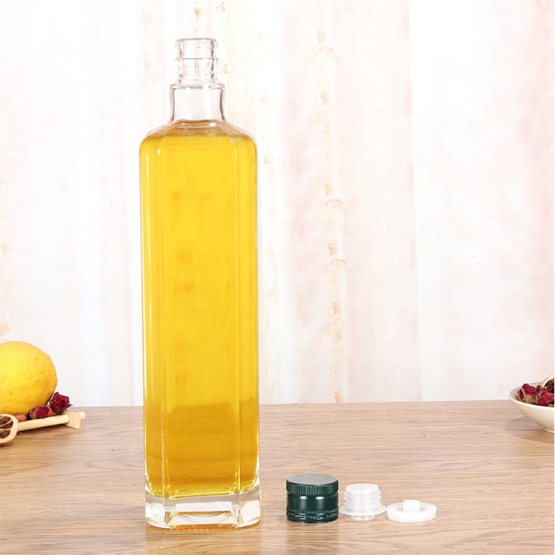 250ml 500ml 750ml Wholesale high-end square edible oil bottle glass olive oil bottle clear marasca glass bottle