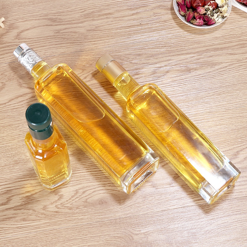 250ml 500ml 750ml Wholesale high-end square edible oil bottle glass olive oil bottle clear marasca glass bottle
