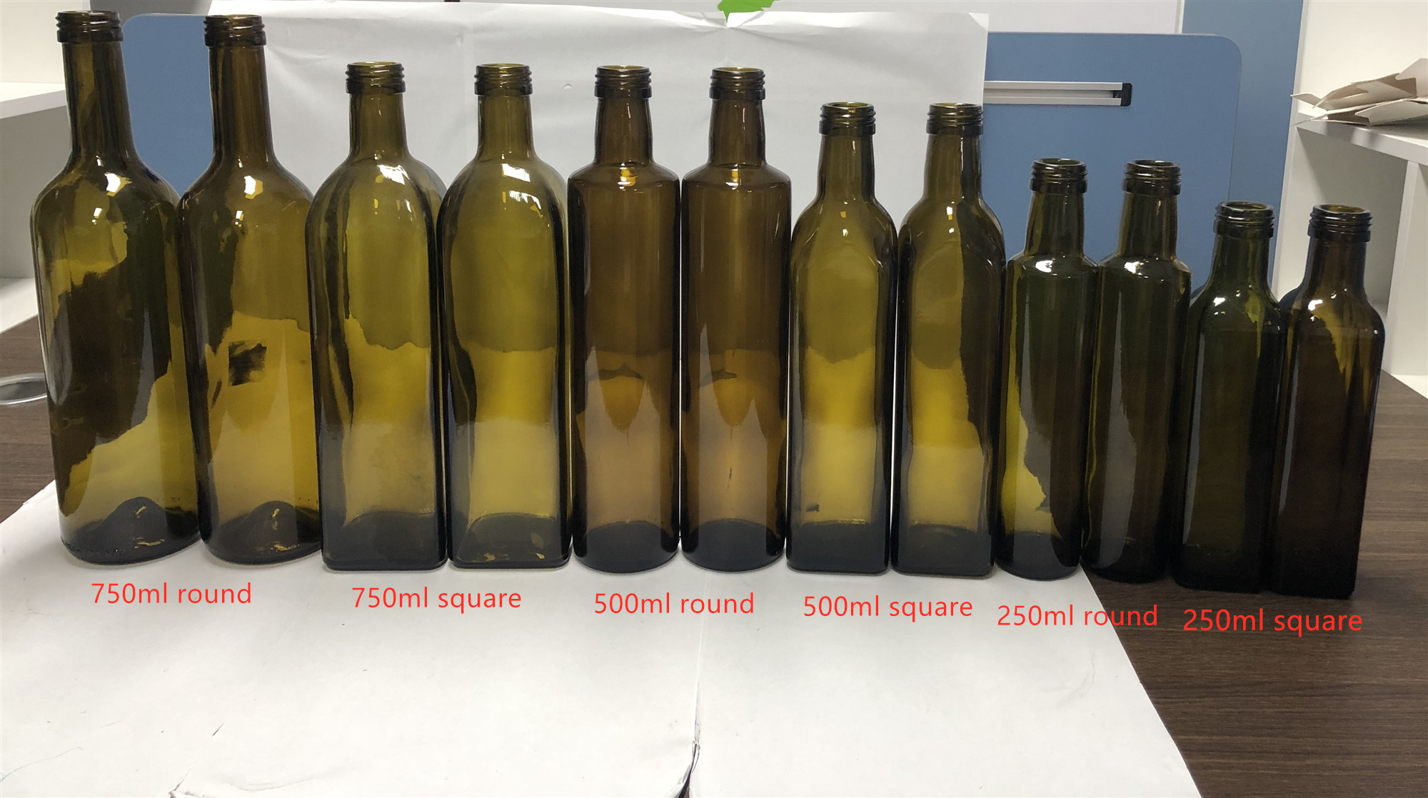 250ml 500ml 750ml classic green bordolese marasca olive oil glass bottle
