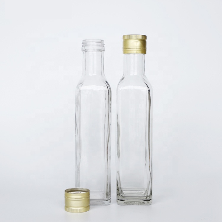 250ml 500ml 750ml oil packaging bottle clear green square glass olive oil bottle with lid