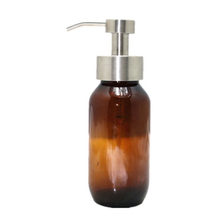250ml 500ml Bathroom Aluminum Bottle Airless Spray Pump Amber Soap Glass Bottle With 28mm Cosmetic Lotion Pump
