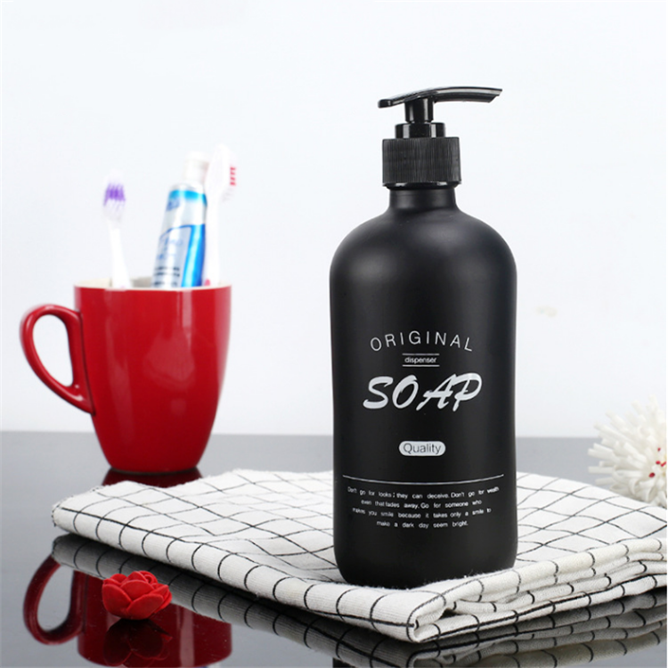 250ml 500ml Black round boston liquid soap foam glass hand washing bottle with black poly cone lid