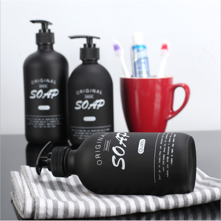 250ml 500ml Black round boston liquid soap foam glass hand washing bottle with black poly cone lid