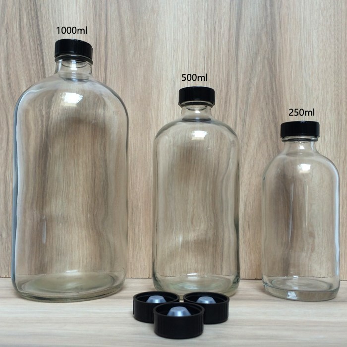 250ml,500ml Boston round shape glass bottle wine juice beverage bottle aluminum lid cap