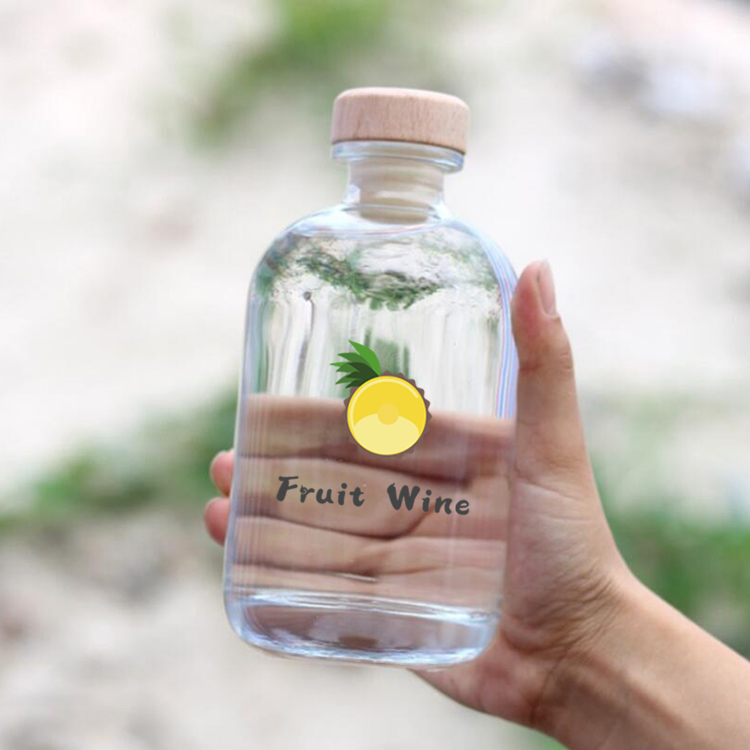 250ml 500ml Clear Frosted Glass Juice Bottle For Fruit Wine Glass Bottle With Wooden Cork Glass Bottle For Beverage Drinking