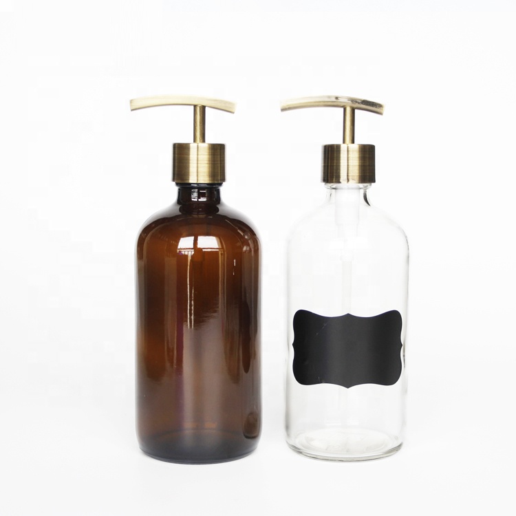250ml 500ml Clear Or Brown Lotion Pump Glass Bottle Hand Wash Liquid Dispenser For Disinfectant