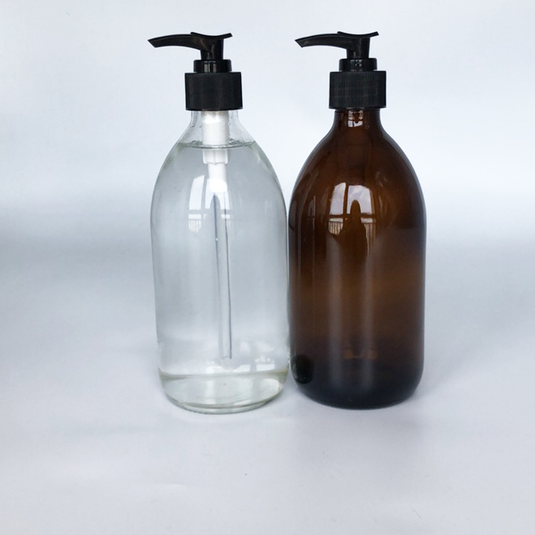 250ml 500ml Empty Glass Amber Glass Hand Wash Liquid Soap Shampoo Bottle With Lotion Pump