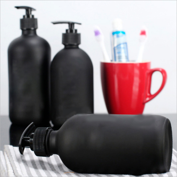 250ml 500ml Frosted black boston round spray glass bottle