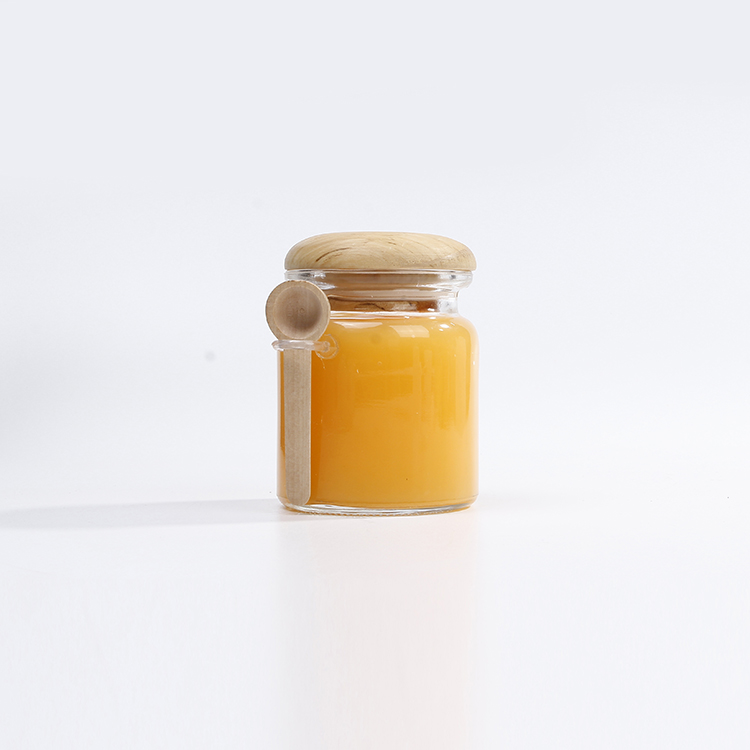 250ml 500ml Glass Jars For Salt Sugar Condiment With Wood lids and Wooded Spoon