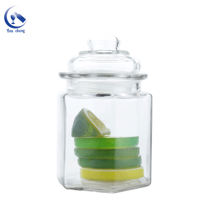 250ml 500ml Hexagon Clear Food Storage Glass Jars Storage For Food Storage Jar