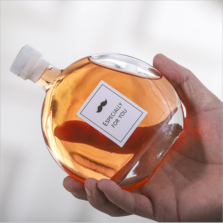 250ml 500ml High quality flat round shape vodka cold brew coffee glass wine bottle