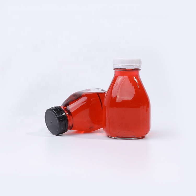 250ml 500ml Squat square glass juice bottles for milk bubble tea soft drink smoothie packaging with lid