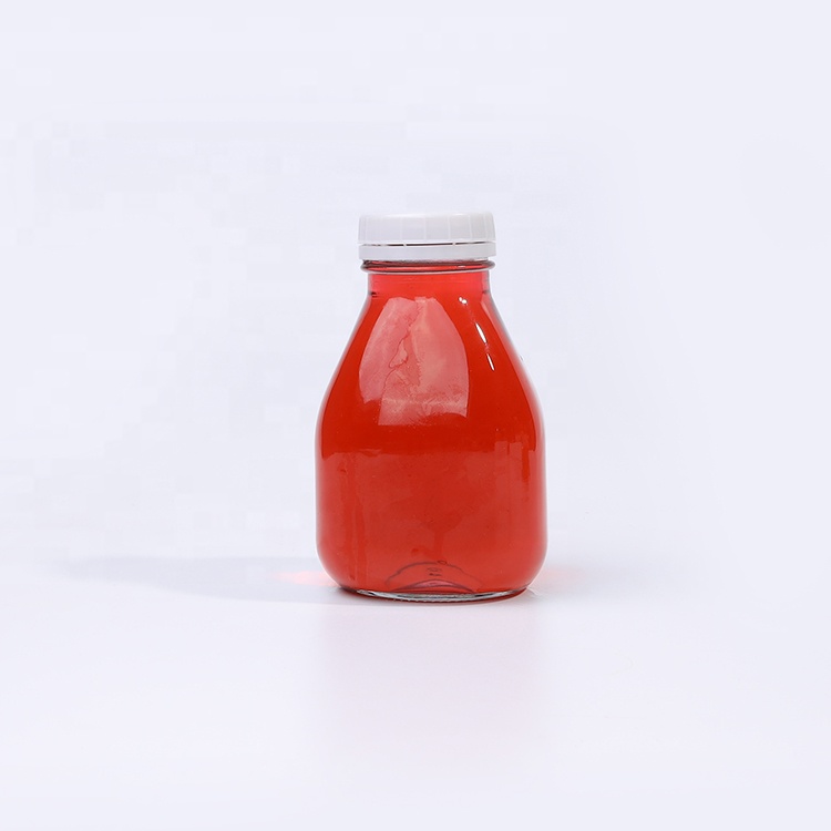 250ml 500ml Squat square glass juice bottles for milk bubble tea soft drink smoothie packaging with lid