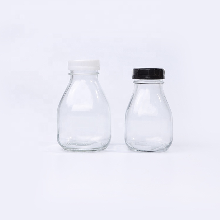 250ml 500ml Squat square glass juice bottles for milk bubble tea soft drink smoothie packaging with lid