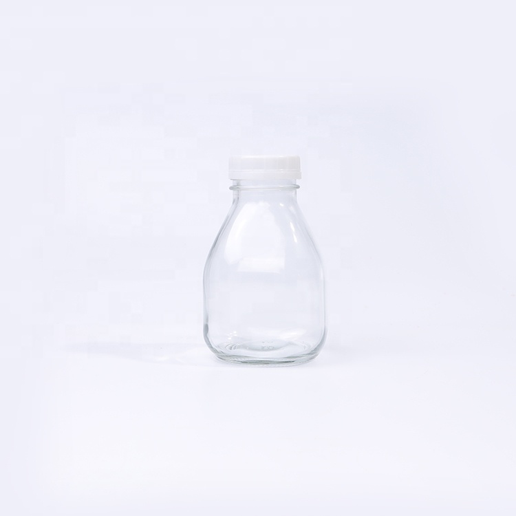 250ml 500ml Squat square glass juice bottles for milk bubble tea soft drink smoothie packaging with lid