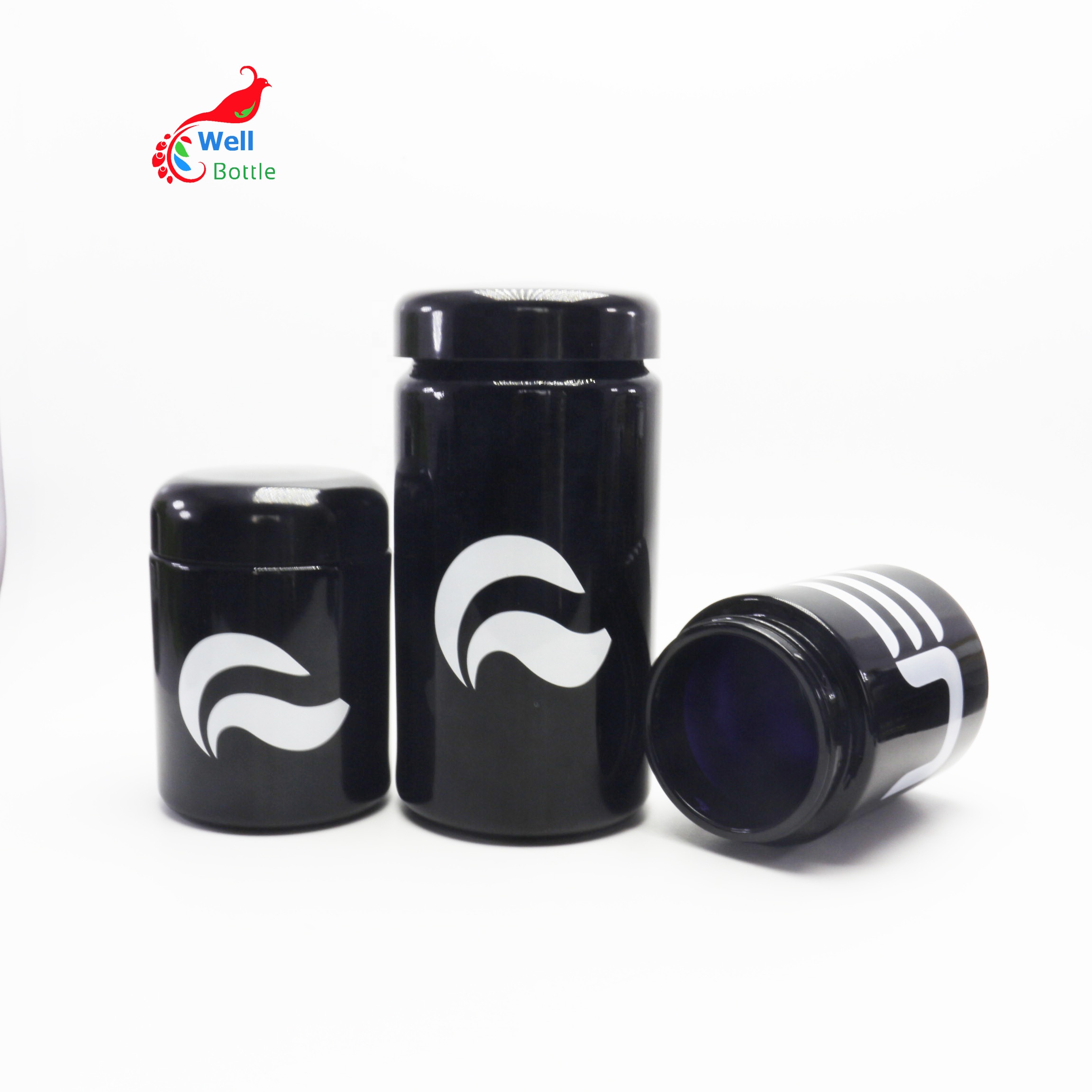 250ml 500ml UV black dark violet glass jar for herb weed Smell Proof Air Tight Storage Stash Glass Jar VJ-274D