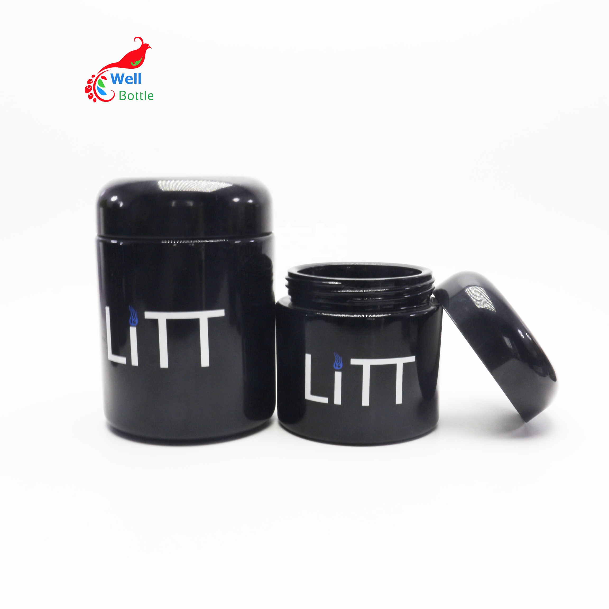 250ml 500ml UV black dark violet glass jar for herb weed Smell Proof Air Tight Storage Stash Glass Jar VJ-274D