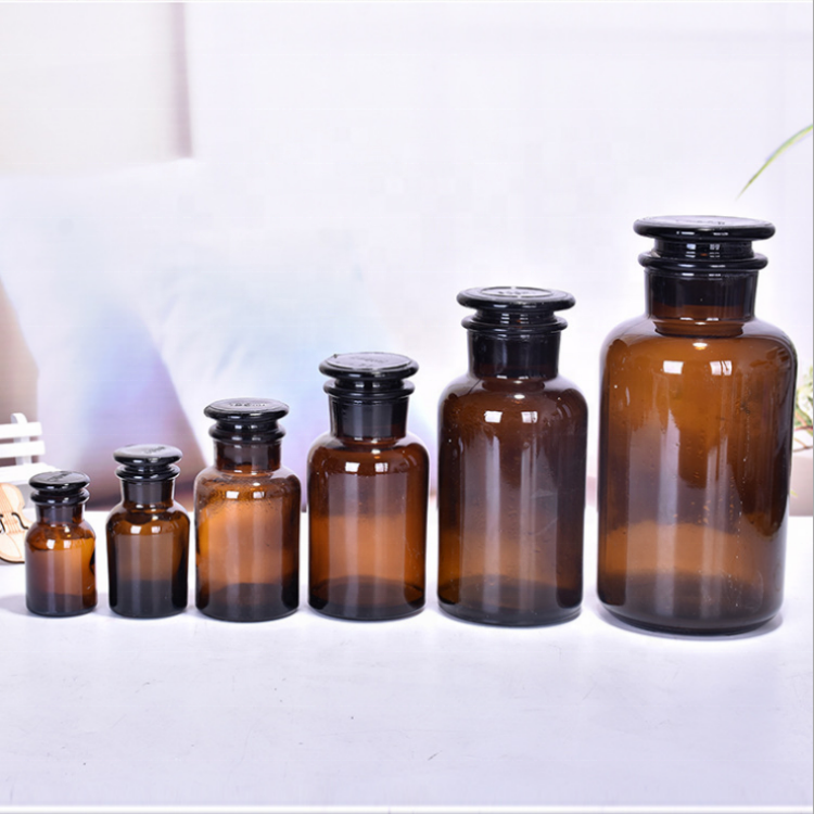 250ml 500ml Wide Mouth Lab Chemical Brown Amber Glass Reagent Bottle