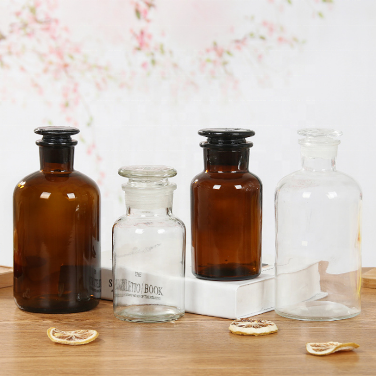 250ml 500ml Wide Mouth Lab Chemical Brown Amber Glass Reagent Bottle