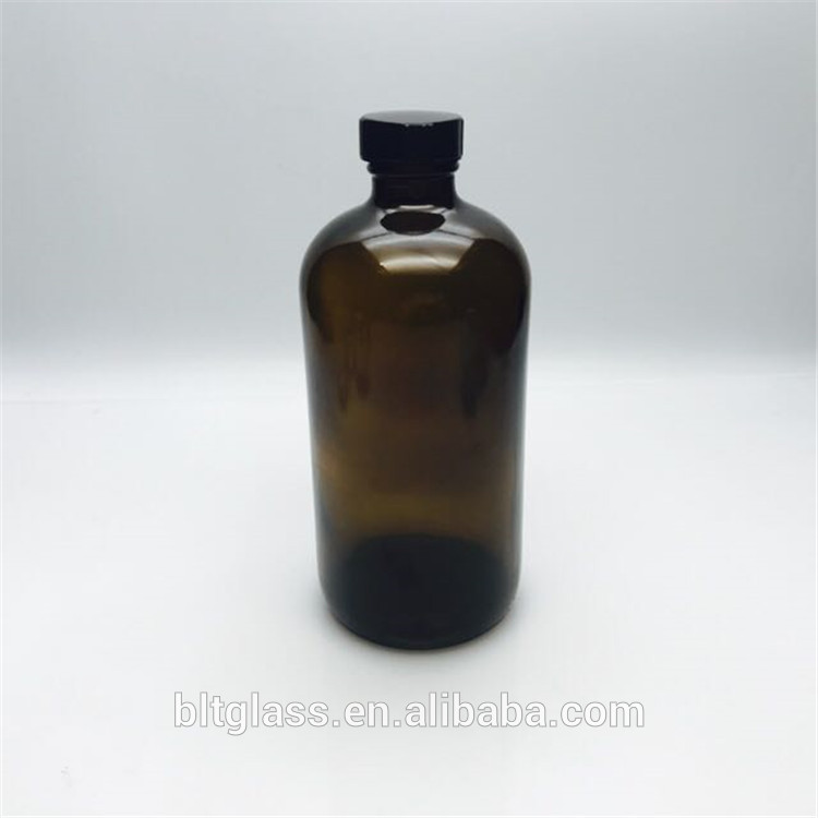 250ml 500ml amber boston round glass bottle with black lid for essential oil coffee beer juice