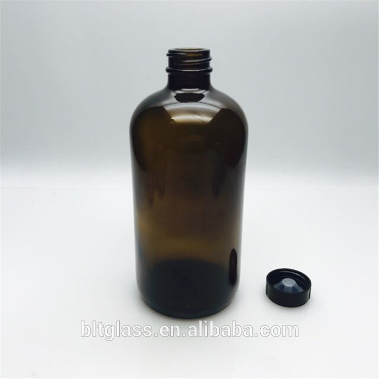 250ml 500ml amber boston round glass bottle with black lid for essential oil coffee beer juice
