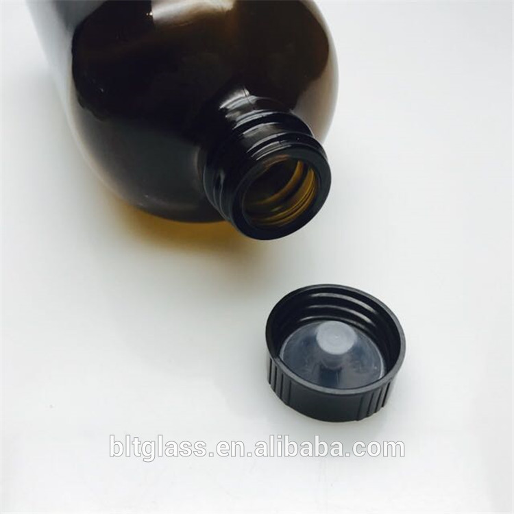 250ml 500ml amber boston round glass bottle with black lid for essential oil coffee beer juice