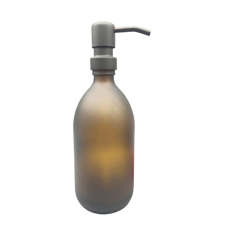 250ml 500ml frosted amber emulsion pump glass bottle Shampoo bottle foam lotion bottle with matte black metal pump