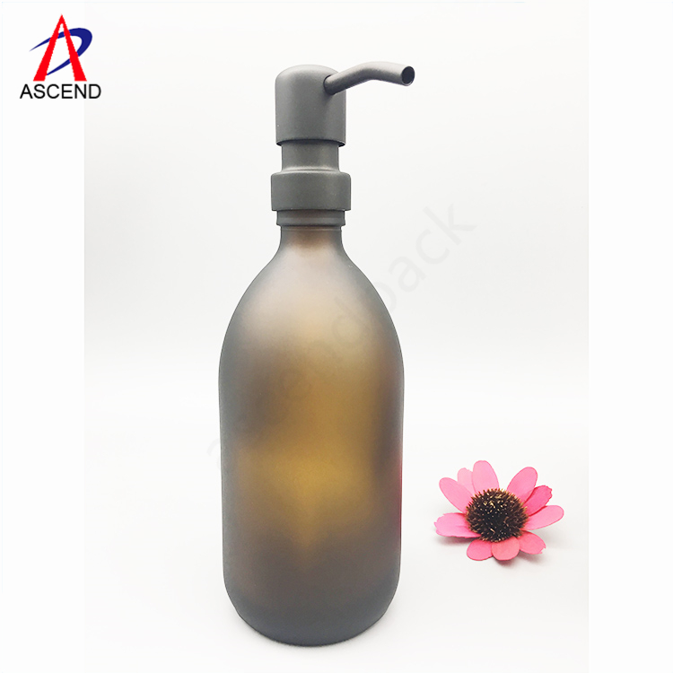 250ml 500ml frosted amber emulsion pump glass bottle Shampoo bottle foam lotion bottle with matte black metal pump