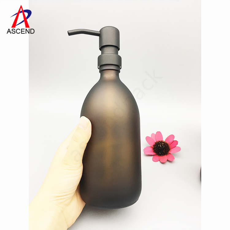 250ml 500ml frosted amber emulsion pump glass bottle Shampoo bottle foam lotion bottle with matte black metal pump