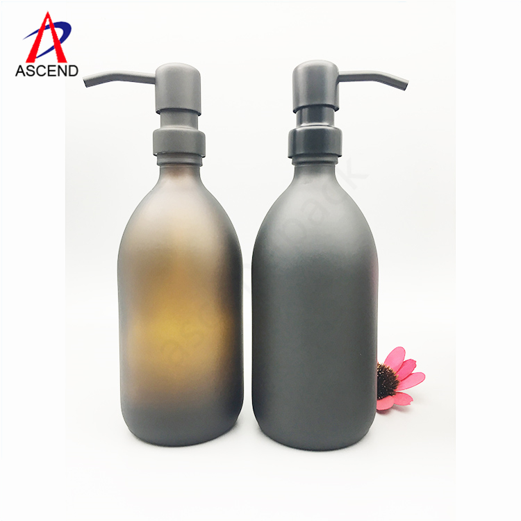 250ml 500ml frosted amber emulsion pump glass bottle Shampoo bottle foam lotion bottle with matte black metal pump