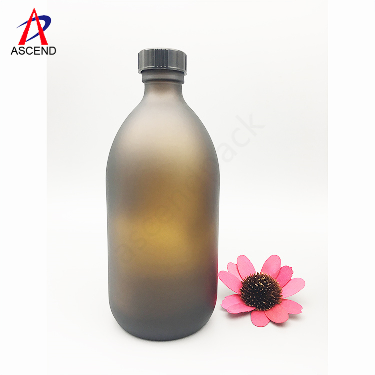 250ml 500ml frosted amber emulsion pump glass bottle Shampoo bottle foam lotion bottle with matte black metal pump