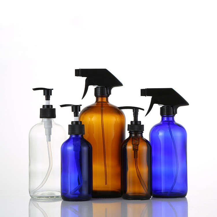 250ml 500ml round Boston pump lid glass bottle spray bottle for hand sanitizer