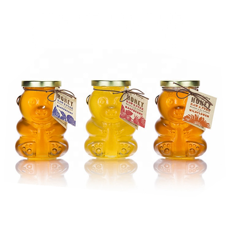 250ml 8 oz Clear Teddy Bear Shape Glass Honey Jars with Metal Lug Lids