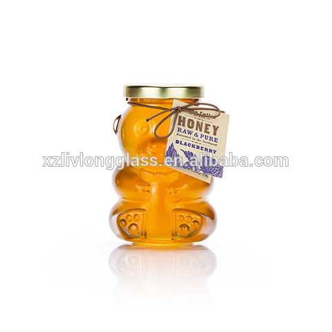 250ml 8 oz Clear Teddy Bear Shape Glass Honey Jars with Metal Lug Lids