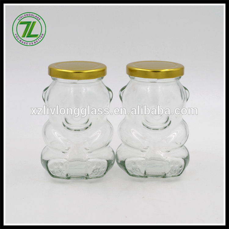 250ml 8 oz Clear Teddy Bear Shape Glass Honey Jars with Metal Lug Lids