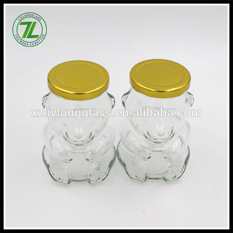 250ml 8 oz Clear Teddy Bear Shape Glass Honey Jars with Metal Lug Lids