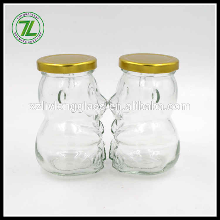 250ml 8 oz Clear Teddy Bear Shape Glass Honey Jars with Metal Lug Lids