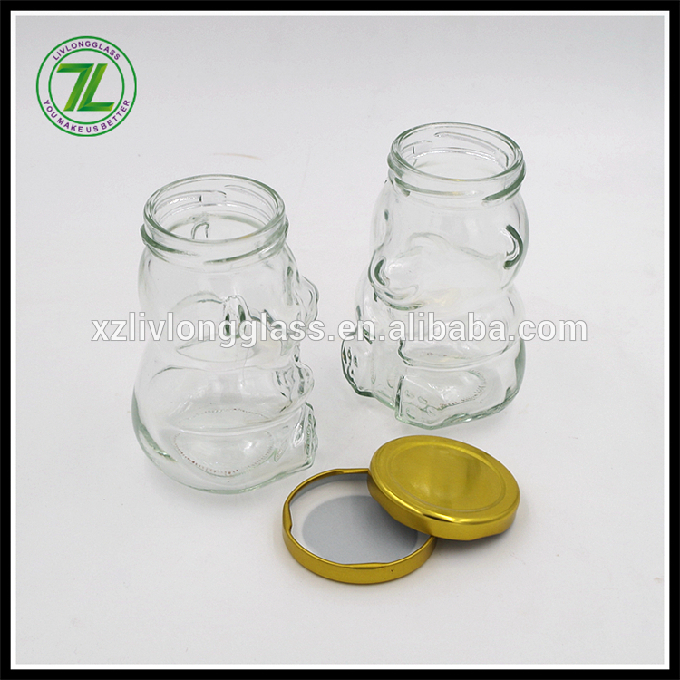 250ml 8 oz Clear Teddy Bear Shape Glass Honey Jars with Metal Lug Lids