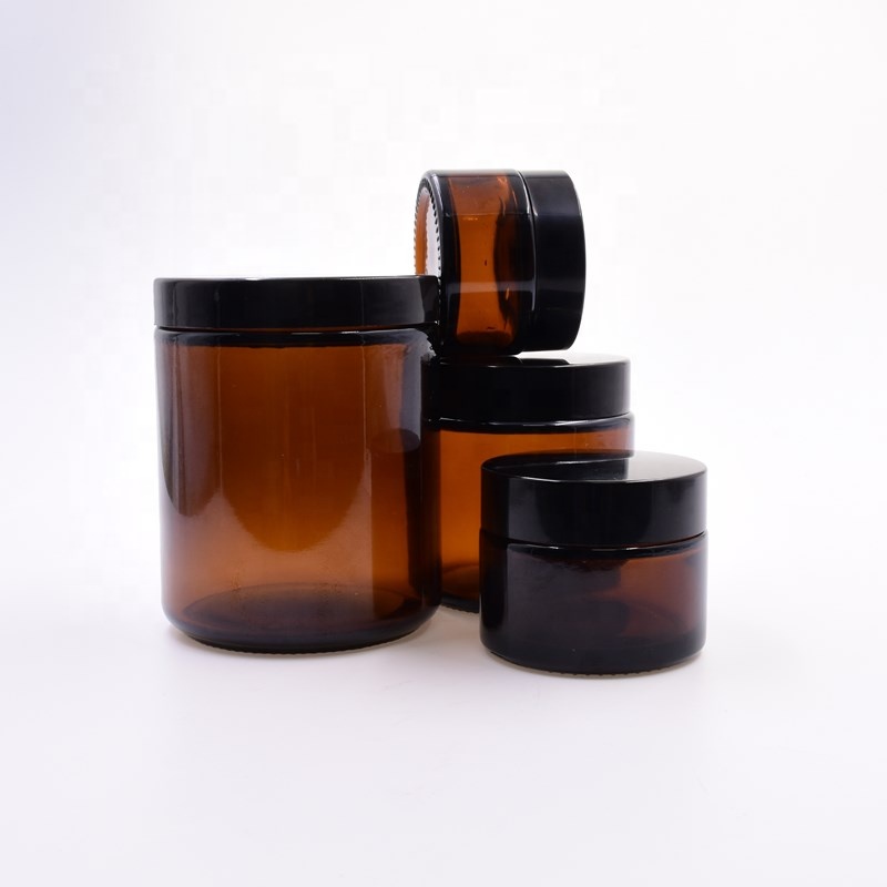 250ml 8oz 4oz 2o 1oz amber straight side candle holder cosmetic packaging cbd wax sustainable flower glass jar with plastic lid