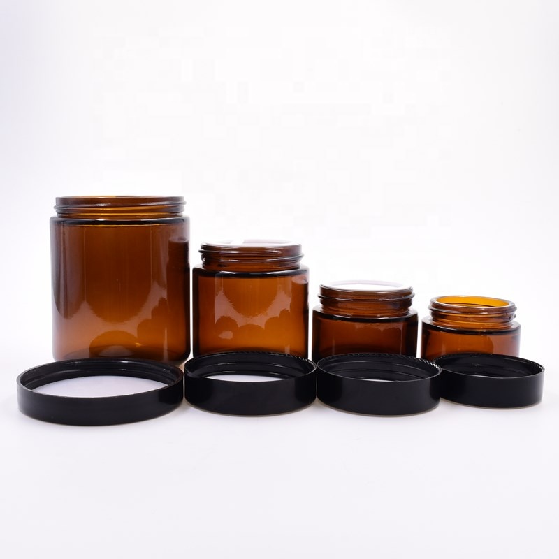 250ml 8oz 4oz 2o 1oz amber straight side candle holder cosmetic packaging cbd wax sustainable flower glass jar with plastic lid