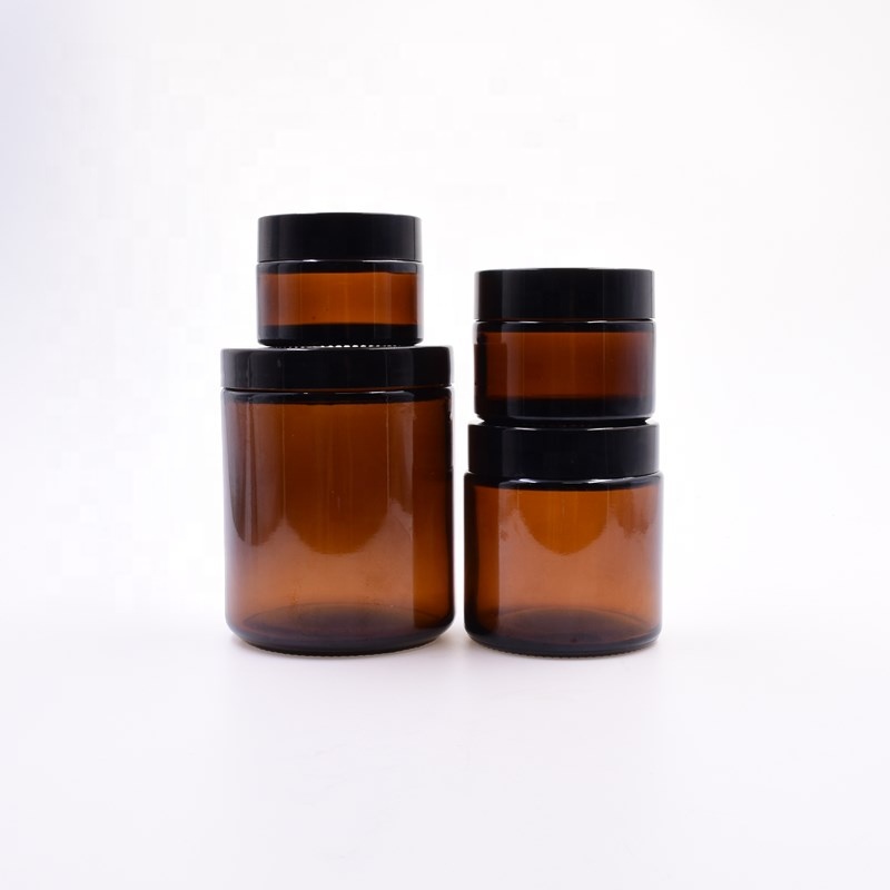 250ml 8oz 4oz 2o 1oz amber straight side candle holder cosmetic packaging cbd wax sustainable flower glass jar with plastic lid