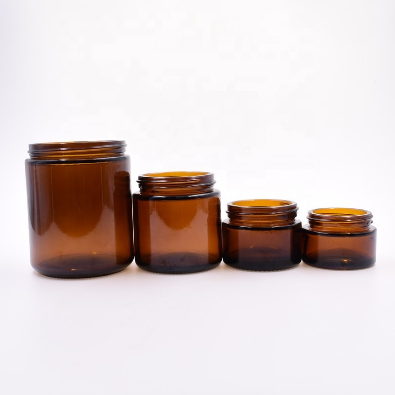 250ml 8oz 4oz 2o 1oz amber straight side candle holder cosmetic packaging cbd wax sustainable flower glass jar with plastic lid