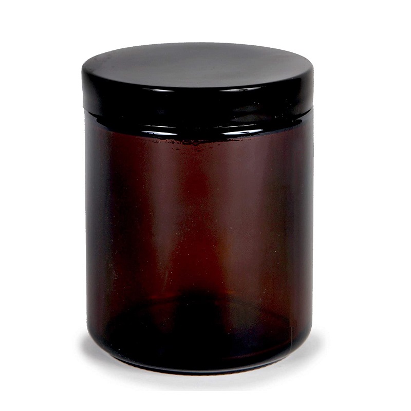 250ml 8oz Amber Round Glass Cosmetic Cream Jars with black lid