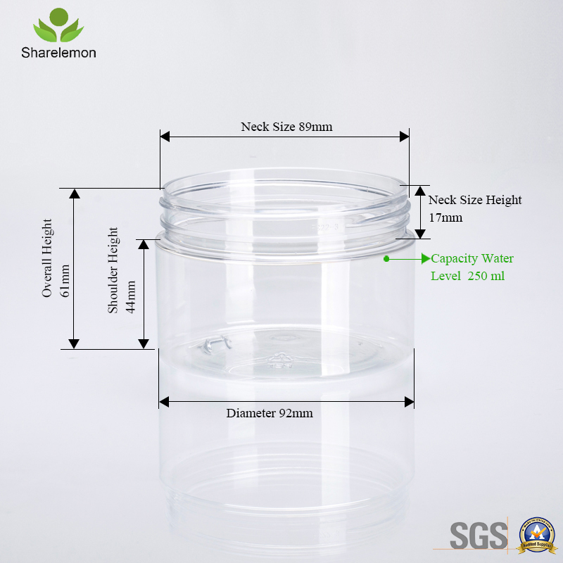 250ml 8oz Cosmetic Cream Food Clear Pet Plastic Jar With Aluminum Cap Plastic Screw Cover