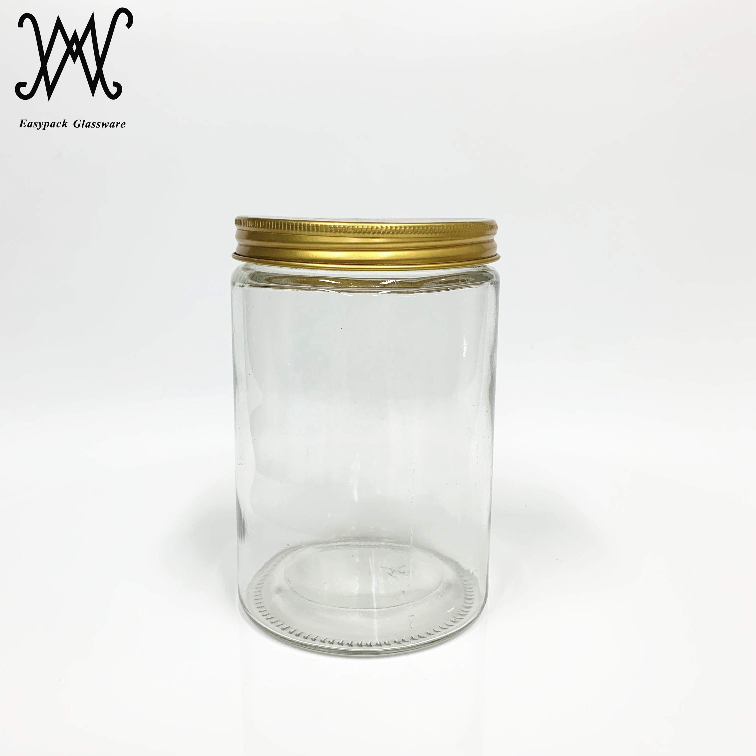 250ml 8oz clear short straight-sided round glass storage jar with gold metal lid