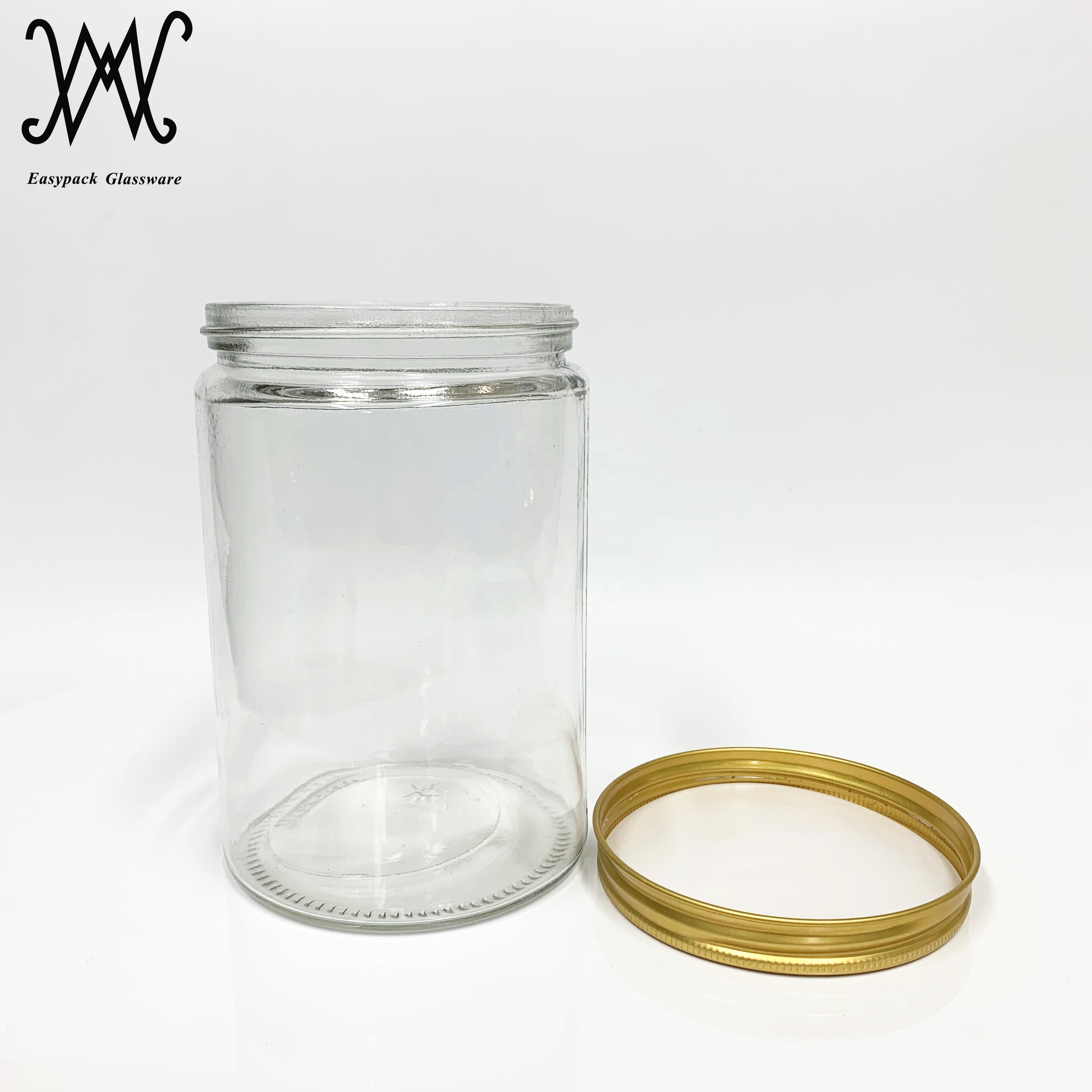 250ml 8oz clear short straight-sided round glass storage jar with gold metal lid