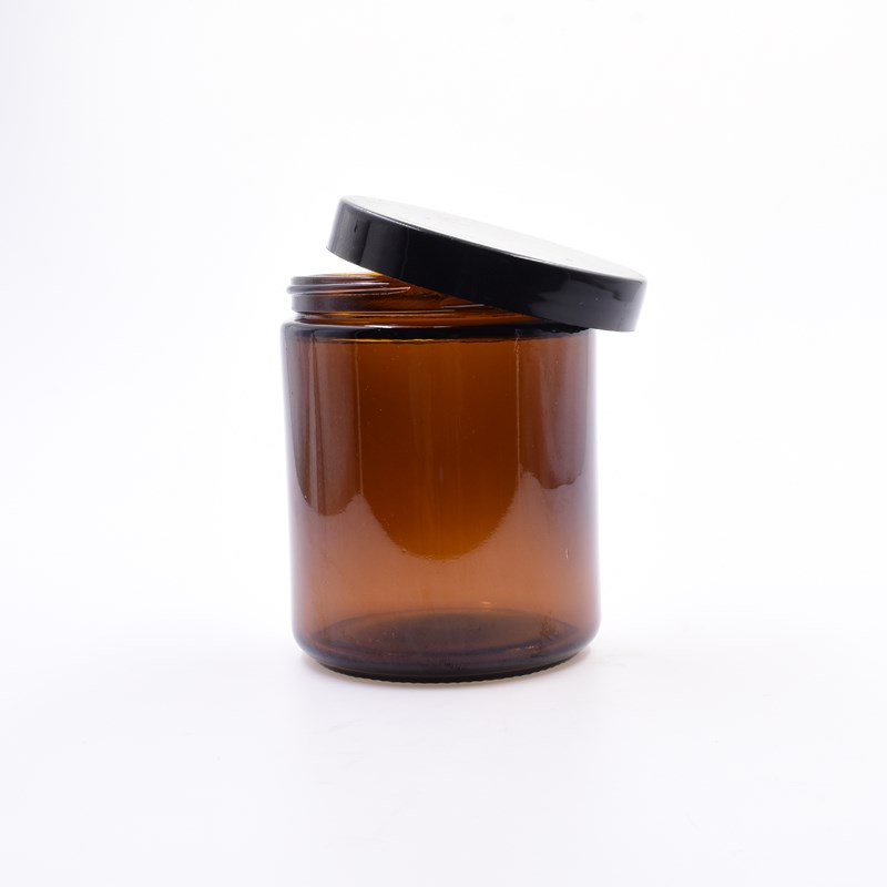 250ml 8oz round amber glass packaging for candles medical oil rosins wax cbd jar flower packaging glass jar with plastic lid