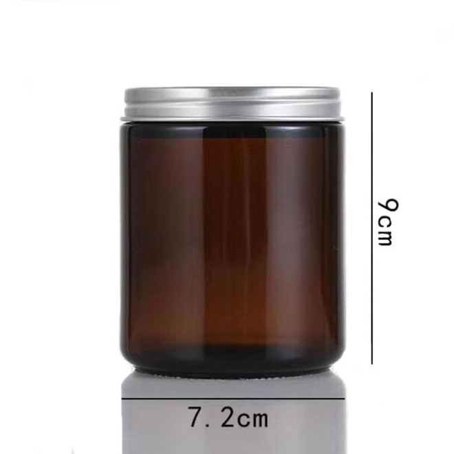 250ml 8oz wide mouth amber brown color face cream hair film shower gel cosmetic candle glass jar with lid